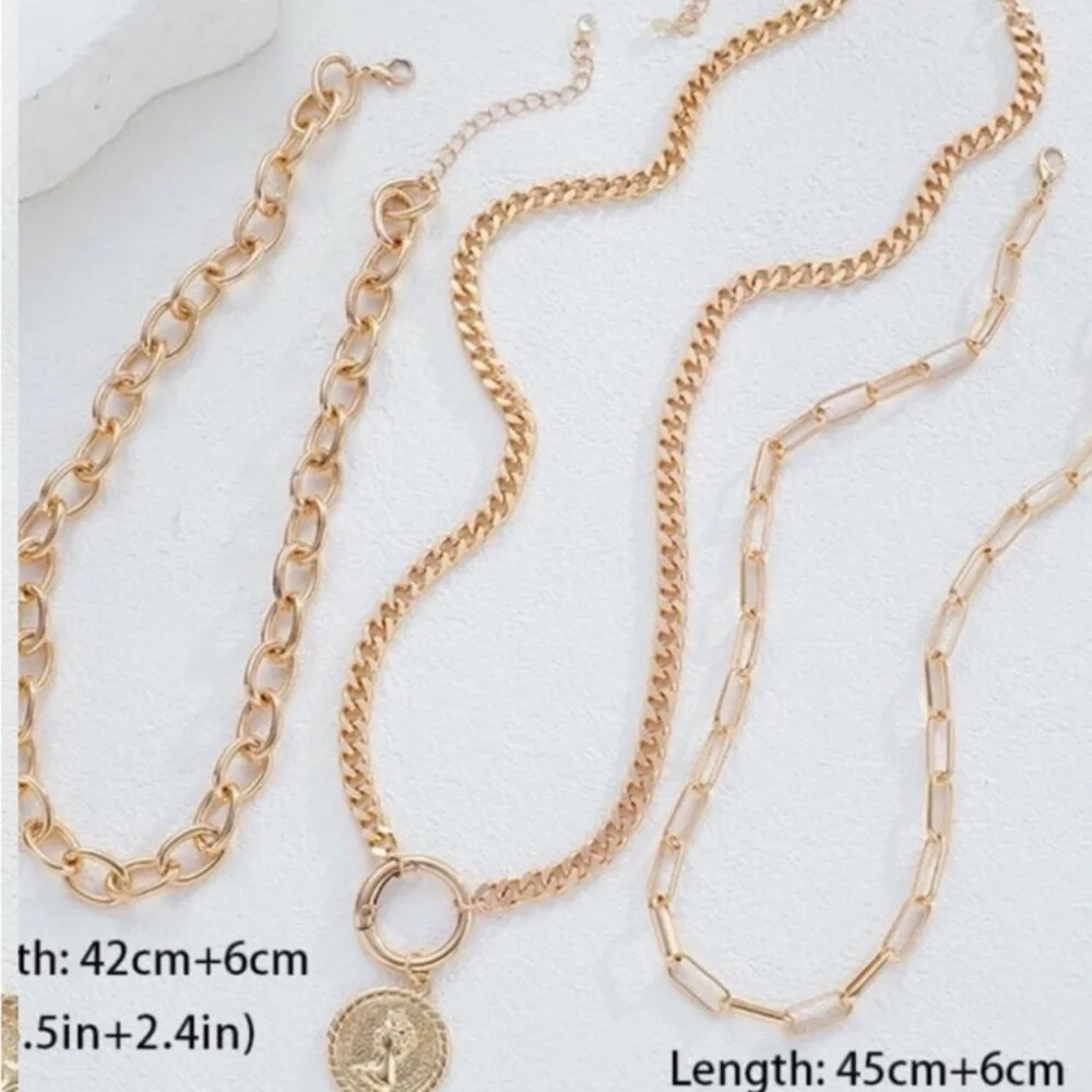 Vintage 24k Gold  Plated Layered Necklace Trendy Chunky Cuban Link Paperclip Cha - Picture 10 of 11